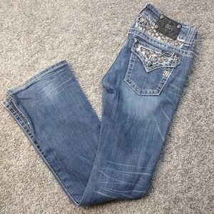Miss Me Jeans Womens 28 bootcut western dark denim thick stitch jewels sequins